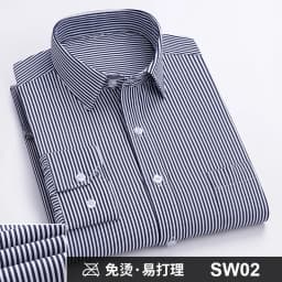 Men Formal Shirt Long Sleeve Office Solid Color Striped Anti-Wrinkle Non-ironing Fashion Business Pocket White Social Shirt 4XL
