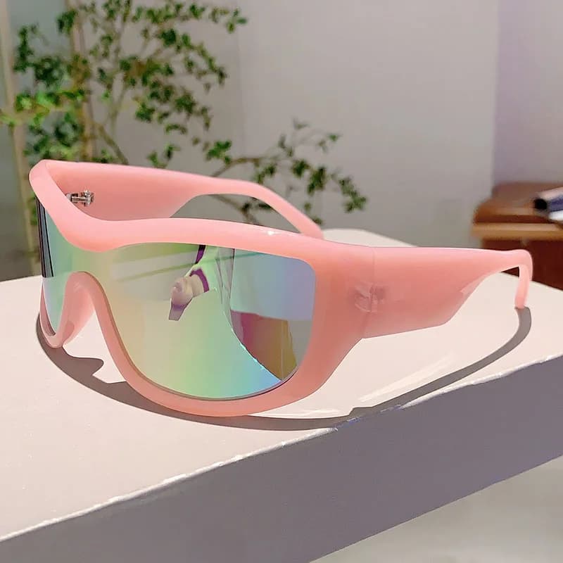 KAMMPT Y2k Oversized Sunglasses Women 2024 New Stylish Monoblock Mirror Outdoor Shades Trendy Fashion Wrapped Round Sun Glasses