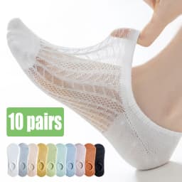 10 Pairs Invisible Mesh Women's Socks Hollow Non-slip Invisible Boat Socks Comfy & Breathable Soft Summer Ultra-thin Solid Sox