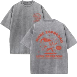 More Espresso Less Depresso Letter Cup Drink Print Washed Womens Tee Shirt Cotton T-Shirts New Breathable Clothes All-Match Top