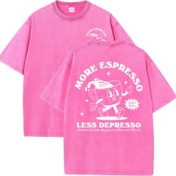 More Espresso Less Depresso Letter Cup Drink Print Washed Womens Tee Shirt Cotton T-Shirts New Breathable Clothes All-Match Top