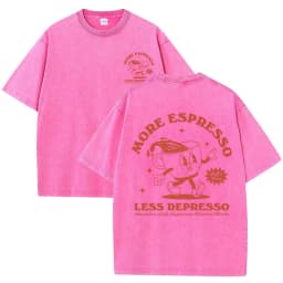 More Espresso Less Depresso Letter Cup Drink Print Washed Womens Tee Shirt Cotton T-Shirts New Breathable Clothes All-Match Top
