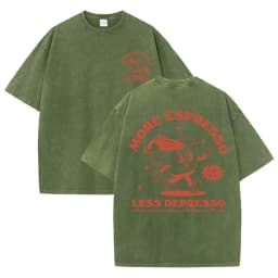 More Espresso Less Depresso Letter Cup Drink Print Washed Womens Tee Shirt Cotton T-Shirts New Breathable Clothes All-Match Top