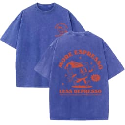 More Espresso Less Depresso Letter Cup Drink Print Washed Womens Tee Shirt Cotton T-Shirts New Breathable Clothes All-Match Top