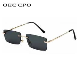 OEC CPO Ladies Small Rimless Sunglasses Women Fashion Rectangle Yellow Orange Sun Glasses Female Men UV400 Eyewear O625
