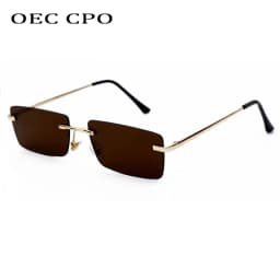 OEC CPO Ladies Small Rimless Sunglasses Women Fashion Rectangle Yellow Orange Sun Glasses Female Men UV400 Eyewear O625