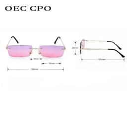 OEC CPO Ladies Small Rimless Sunglasses Women Fashion Rectangle Yellow Orange Sun Glasses Female Men UV400 Eyewear O625
