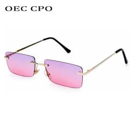OEC CPO Ladies Small Rimless Sunglasses Women Fashion Rectangle Yellow Orange Sun Glasses Female Men UV400 Eyewear O625