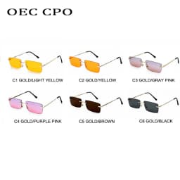OEC CPO Ladies Small Rimless Sunglasses Women Fashion Rectangle Yellow Orange Sun Glasses Female Men UV400 Eyewear O625