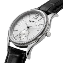 BERNY Men's Watches Luxury Classic Stylish Dress Quartz Watch Slim Stainless Steel Case Elegance Leather Strap Wristwatch