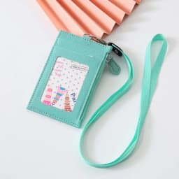 PU Leather Zipper Card Cover Bag ID Tag Bus Pass Card Cover Case Coin Purse Business Card Case with Neck Lanyard