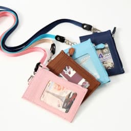 PU Leather Zipper Card Cover Bag ID Tag Bus Pass Card Cover Case Coin Purse Business Card Case with Neck Lanyard