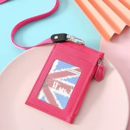PU Leather Zipper Card Cover Bag ID Tag Bus Pass Card Cover Case Coin Purse Business Card Case with Neck Lanyard