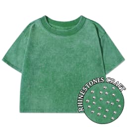 Solid Slim Washed T-Shirt Female Rhinestone Craft Cotton Streetwear Casual Sport Short Sleeve Cool Retro Crop Clothing For Women