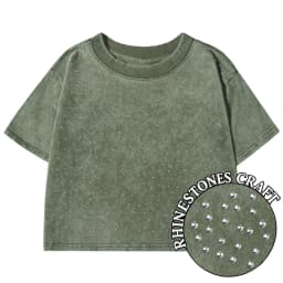 Solid Slim Washed T-Shirt Female Rhinestone Craft Cotton Streetwear Casual Sport Short Sleeve Cool Retro Crop Clothing For Women