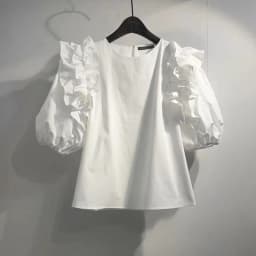 ZANZEA Women Summer Chic Blouse Korean Fashion Puff Short Sleeve Tops Vintage Ruffle Patchwork Tunic Casual Round Neck Loose Top