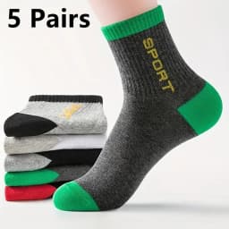 5Pairs Mens Cotton Sports Socks Spring and Autumn Leisure Sweat Absorbent Comfortable Breathable Basketball Socks Meias EU 38-43
