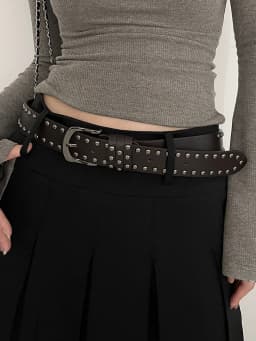 2024 New Belt Women's Jeans tie-in Ladies' belt fashion personality Rivet Belt senior black fashion