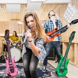 6Pcs Random Pvc Inflatable Toys 95cm Guitar Performance Stage Inflatable Instruments Thickened Reusable Rock Guitar Balloons