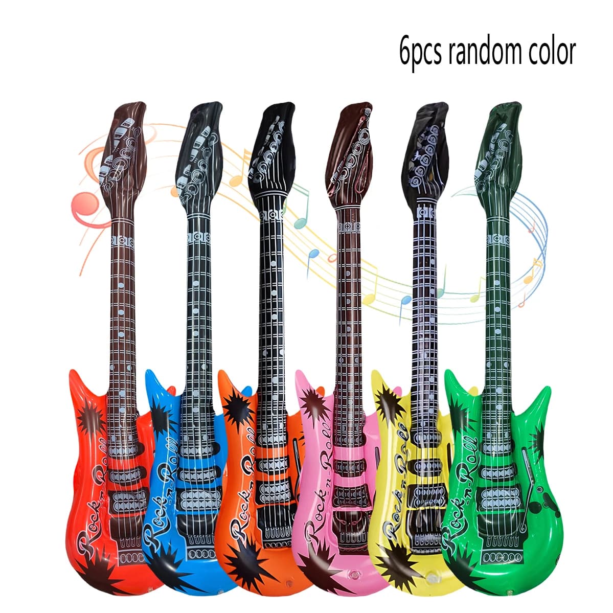 6Pcs Random Pvc Inflatable Toys 95cm Guitar Performance Stage Inflatable Instruments Thickened Reusable Rock Guitar Balloons