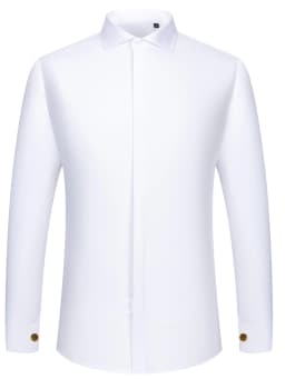 Men's French Cufflink Shirt with Long Sleeves Slim Fit Concealed Buttons Solid Color High End Wedding Dress Formal Men's