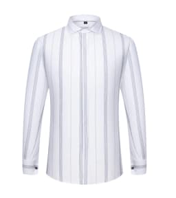 Men's French Cufflink Shirt with Long Sleeves Slim Fit Concealed Buttons Solid Color High End Wedding Dress Formal Men's