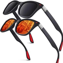 2Pack Retro Polarized Sunglasses for Women Men Trendy Sun Glasses Black Red Outdoor Sports Driving Fishing Glasses