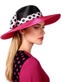 FS Elegant Women Wide Brim Rose Black Patchwork Polka Dots Kentucky Hat For Wedding Party Hat Big Bowknot Fedora Beach Cap