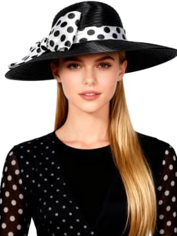FS Elegant Women Wide Brim Rose Black Patchwork Polka Dots Kentucky Hat For Wedding Party Hat Big Bowknot Fedora Beach Cap
