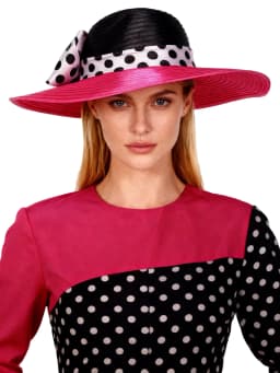 FS Elegant Women Wide Brim Rose Black Patchwork Polka Dots Kentucky Hat For Wedding Party Hat Big Bowknot Fedora Beach Cap