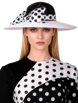 FS Elegant Women Wide Brim Rose Black Patchwork Polka Dots Kentucky Hat For Wedding Party Hat Big Bowknot Fedora Beach Cap