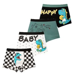 4-Pack Boy Boxer Brief High Quality Cotton Breathable Children Boxers Dinosaur Plaid Car Patterns Kids Underwear Age 3-14Years