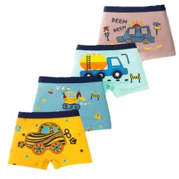 4-Pack Boy Boxer Brief High Quality Cotton Breathable Children Boxers Dinosaur Plaid Car Patterns Kids Underwear Age 3-14Years