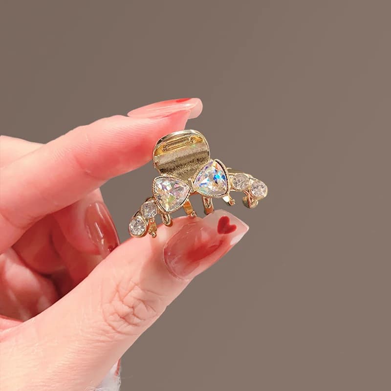 Shiny Crystal Rhinestone Bow Tie Hair Clip Small Women's Exquisite Side Clip Metal Cute Top Clip