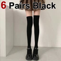 1/3/6 Pairs Women Classic Striped Knee High Stockings Fashionable Versatile Black White Gray Solid Color Comfortable Stockings ﻿
