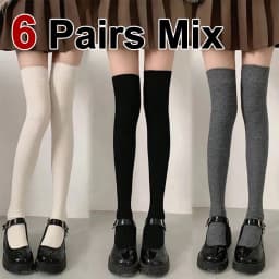 1/3/6 Pairs Women Classic Striped Knee High Stockings Fashionable Versatile Black White Gray Solid Color Comfortable Stockings ﻿