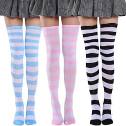 Pink/Blue/Black Lolita Striped Stockings For Women Lovely School Girls Knee High Long Stockings Cosplay Anime Student Socks