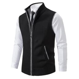Men's Knitted Sleeveless Sweater Cardigan Zipper Sweater Vest Casual Sleeveless Warm Jacket Slim Fit Stand Collar Sweatercoat