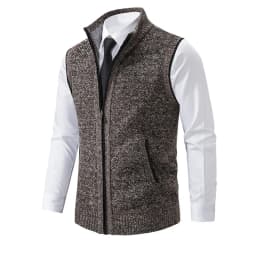 Men's Knitted Sleeveless Sweater Cardigan Zipper Sweater Vest Casual Sleeveless Warm Jacket Slim Fit Stand Collar Sweatercoat