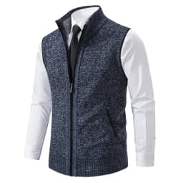 Men's Knitted Sleeveless Sweater Cardigan Zipper Sweater Vest Casual Sleeveless Warm Jacket Slim Fit Stand Collar Sweatercoat