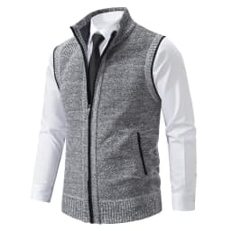Men's Knitted Sleeveless Sweater Cardigan Zipper Sweater Vest Casual Sleeveless Warm Jacket Slim Fit Stand Collar Sweatercoat