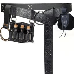7PCS Medieval Belt Renaissance Punk Cork Dark Three Potions Glass Magic Bottle Waist Bag Halloween Cosplay Costume Belt Props
