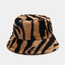 Autumn Winter Panama Hat Women Faux Fur Zebra Print Plush Velvet Warm Fisherman Cap Female Bucket Hats Skullies & Beanies Caps