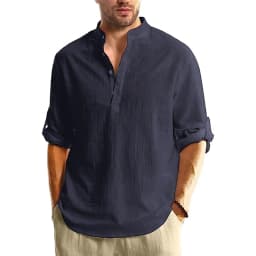 New Long Sleeve Henley Shirt Men Cotton Lightweight T-Shirts Men Breathable Streetwear Solid Color Business Button Polo Shirts