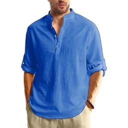 New Long Sleeve Henley Shirt Men Cotton Lightweight T-Shirts Men Breathable Streetwear Solid Color Business Button Polo Shirts