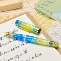Asvine P20 Piston Fountain Pen EF/F/M/1.1 Nib, Purple / Blue Yellow Acrylic Patterns Golden Clip Smooth Writing Office Pen