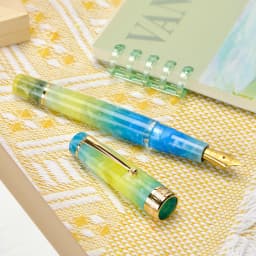 Asvine P20 Piston Fountain Pen EF/F/M/1.1 Nib, Purple / Blue Yellow Acrylic Patterns Golden Clip Smooth Writing Office Pen
