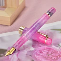 Asvine P20 Piston Fountain Pen EF/F/M/1.1 Nib, Purple / Blue Yellow Acrylic Patterns Golden Clip Smooth Writing Office Pen