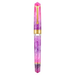 Asvine P20 Piston Fountain Pen EF/F/M/1.1 Nib, Purple / Blue Yellow Acrylic Patterns Golden Clip Smooth Writing Office Pen
