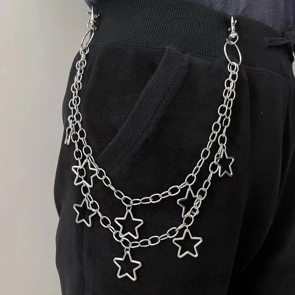 1pc Star Double Layer Waist Chain Mens Decorative Pant Chain Jeans Trouser Chains Hip Hop Rock Chain Punk Retro Belt Chain